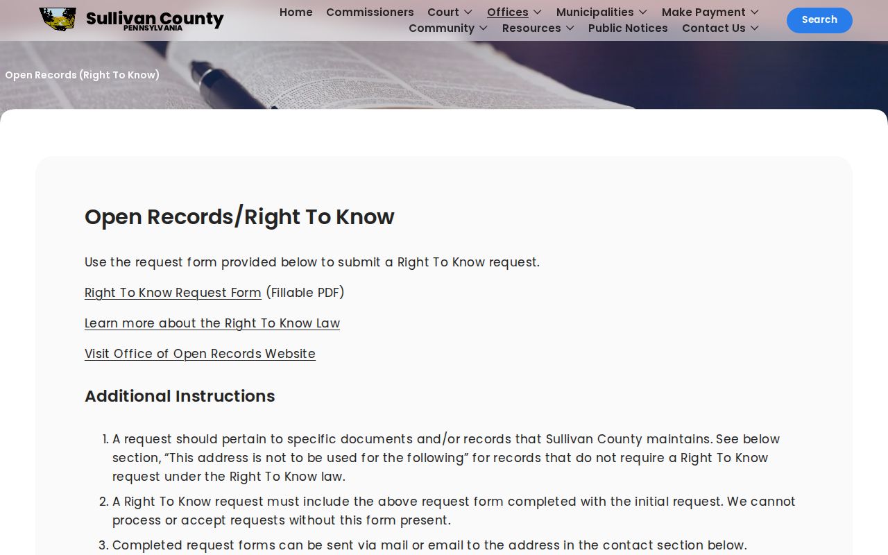 Sullivan County Right-to-Know route for arrest-related administrative records