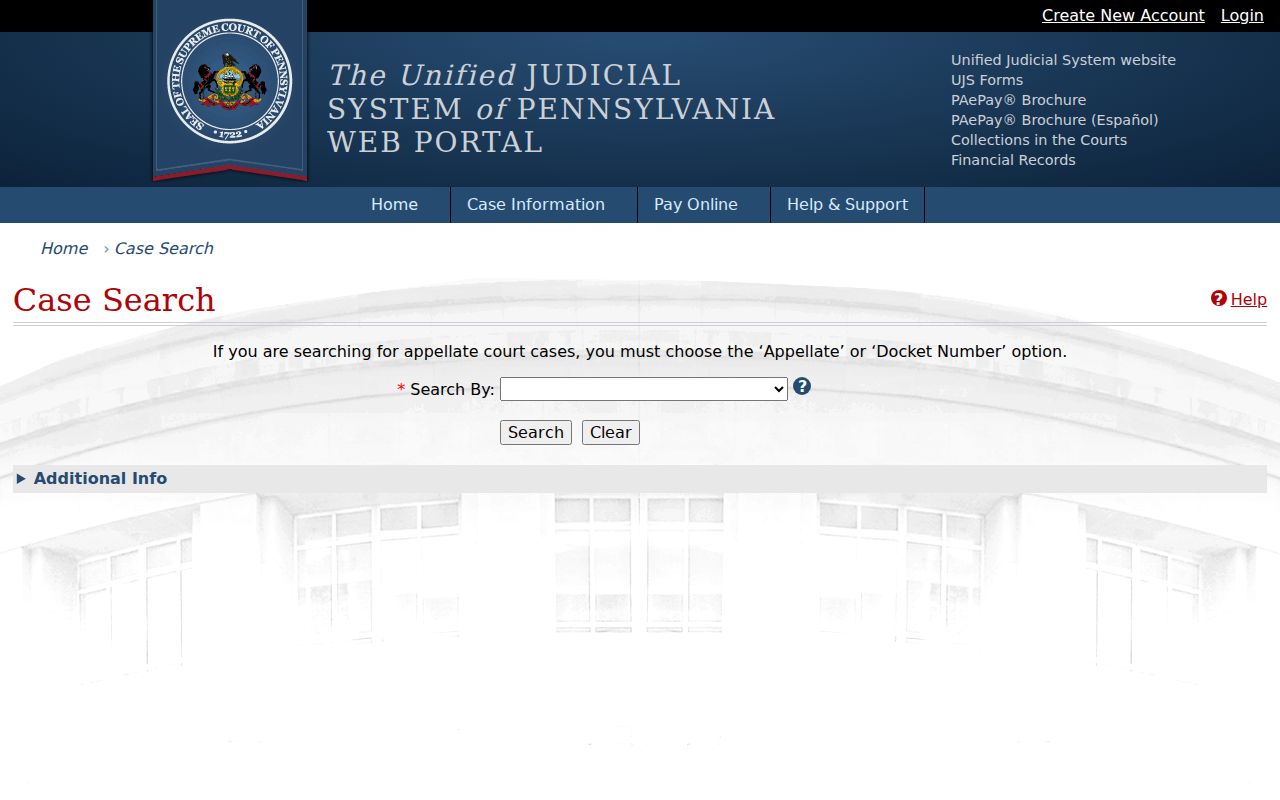 Sullivan County court case lookup in the UJS Case Search