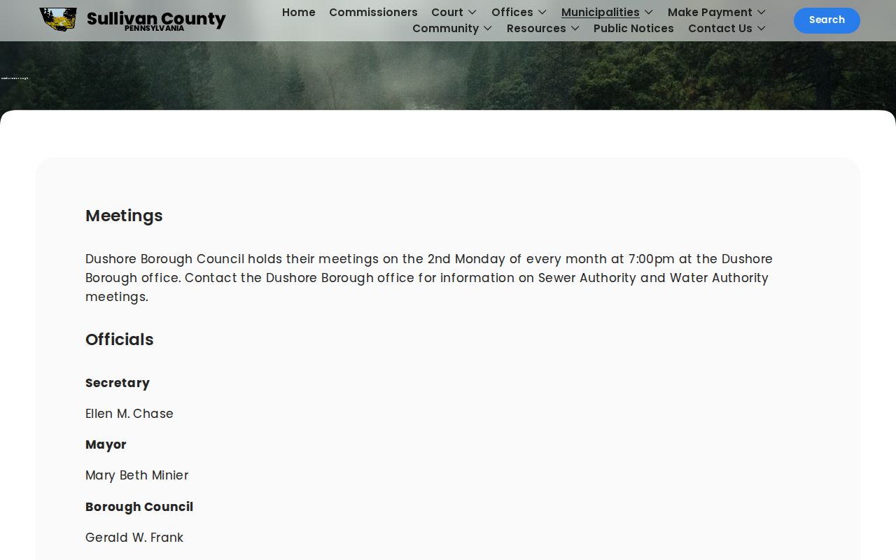 Dushore record access and borough contact profile