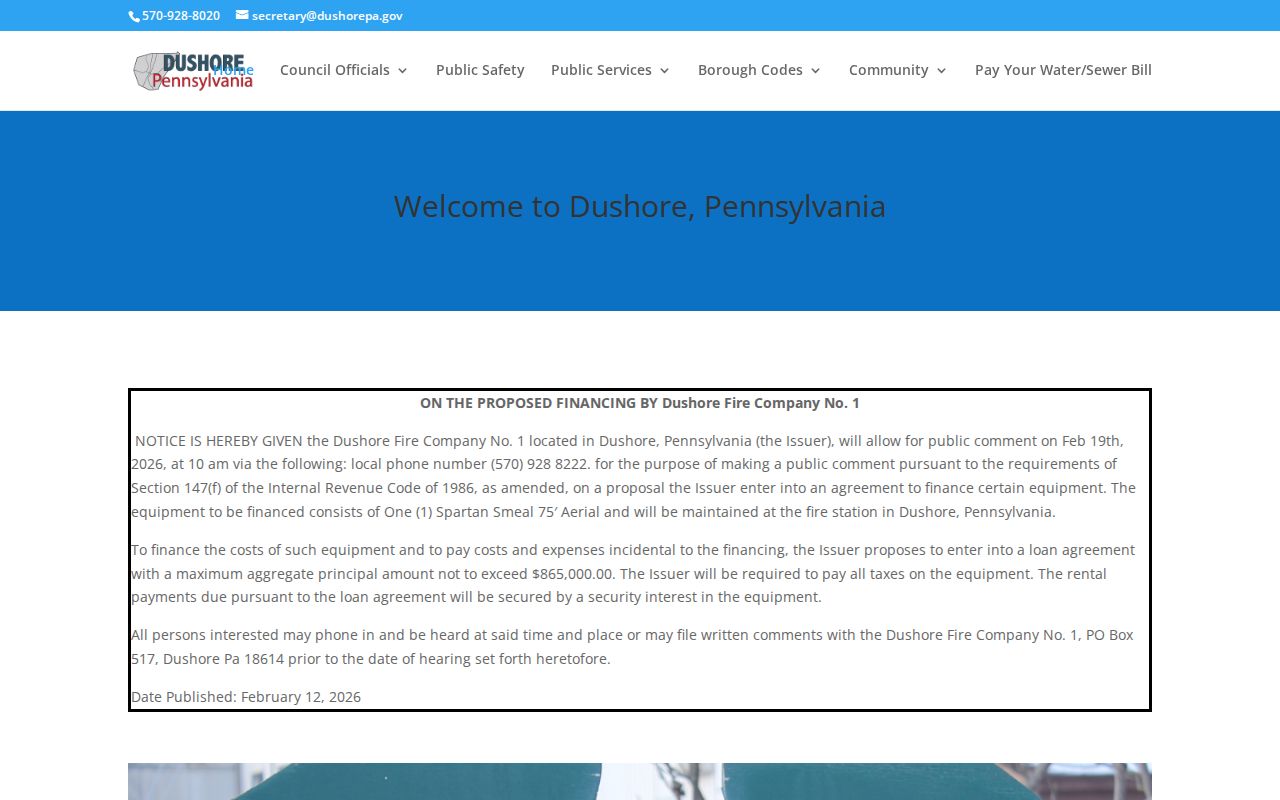 Dushore record check official borough website
