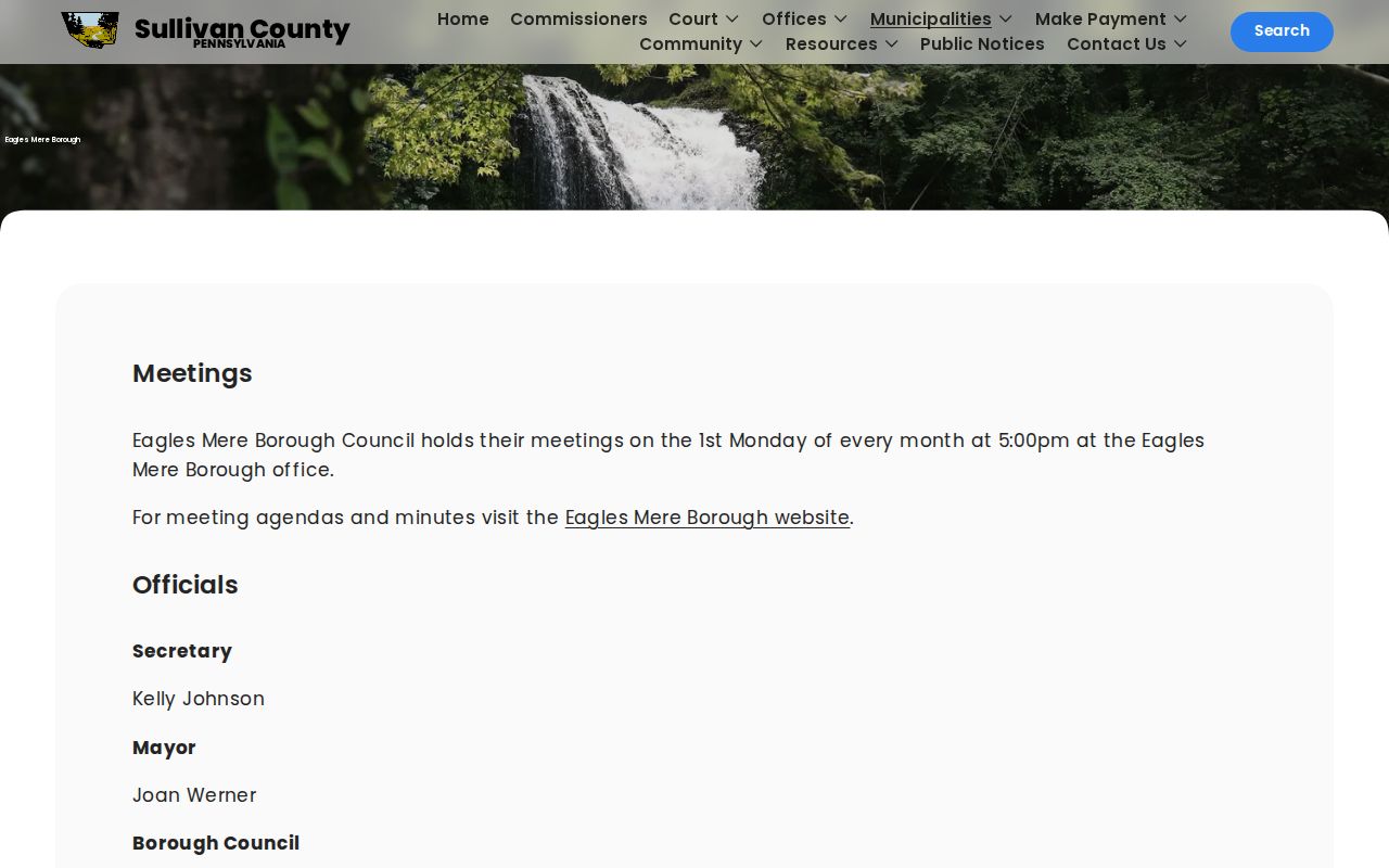 Eagles Mere record check source showing the official borough profile