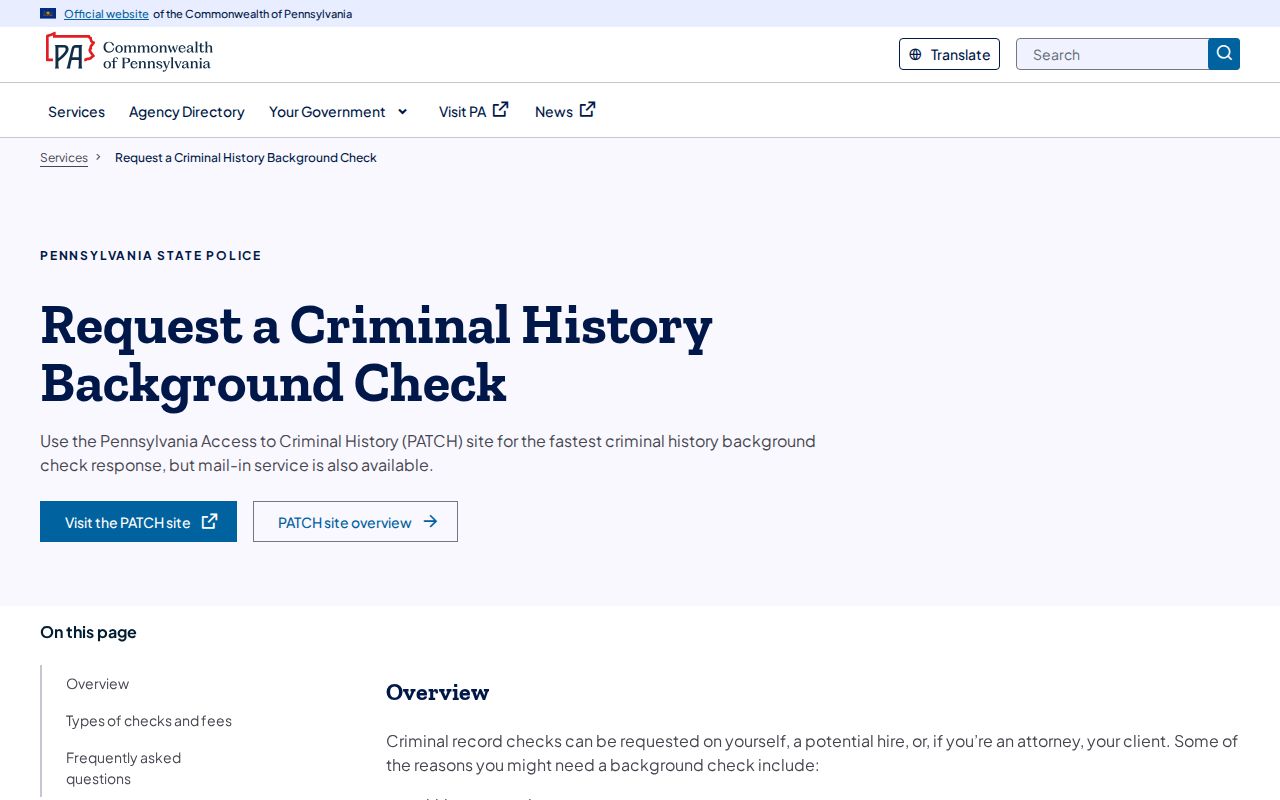 Sullivan County criminal history PSP check types and fees