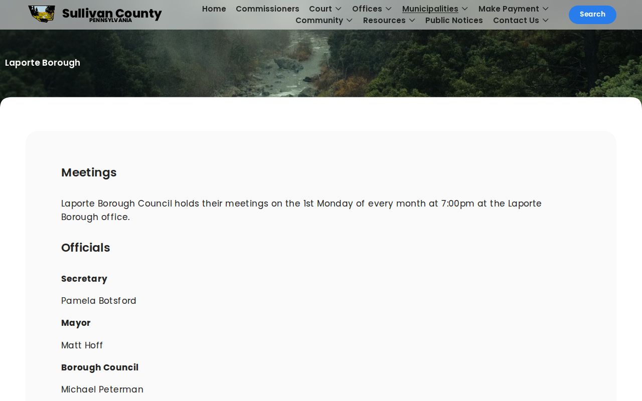 Laporte record check source showing the official borough profile